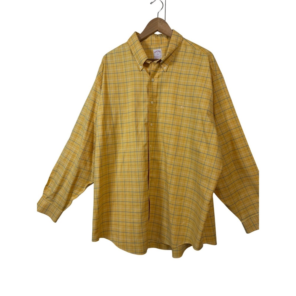 Brooks Brothers Shirt Mens XXL Yellow Plaid 346 Non-Iron Supima Cotton Button